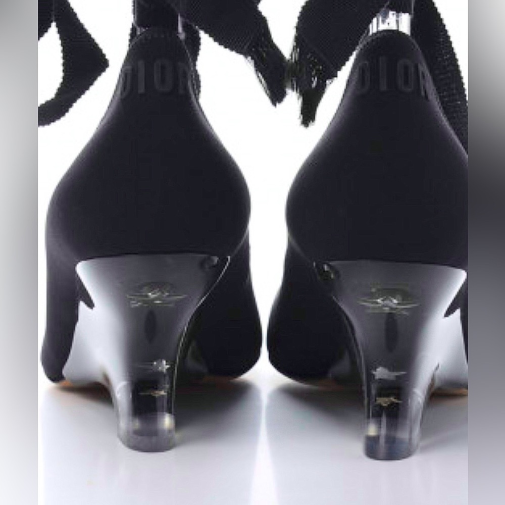 Christian Dior Black Etoile Lace up Wedge Sandal Shoes, Sz 8.5